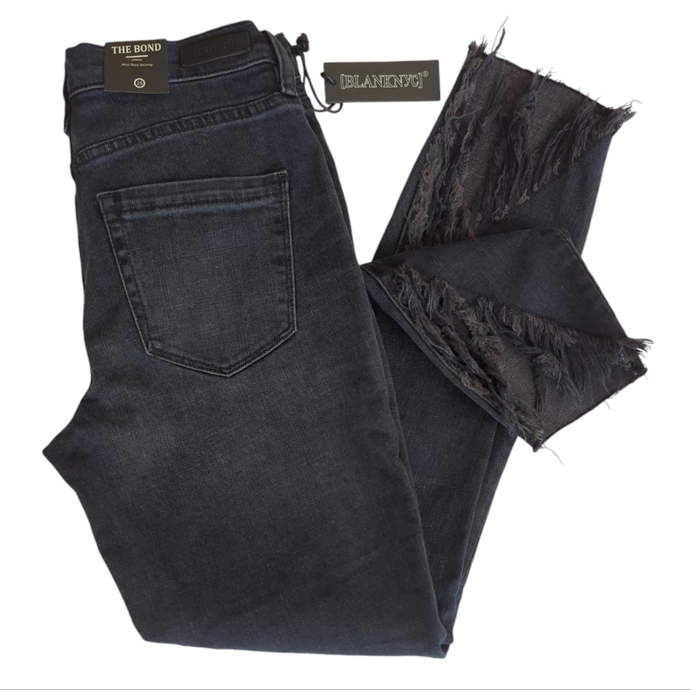 NWT Blank NYC The Bond Frayed Hem Mid-Rise Skinny Jeans 26 Blue